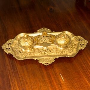 Antique Brass Inkwell